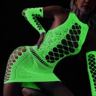 Luminous Sexy Hip Wrap Dress Lingerie Erotic Noctilucent Lingerie 鈥婤odysuits Women Sex Pajamas Club Costumes with Cuff