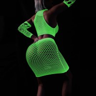 Luminous Sexy Hip Wrap Fishnet Dress Lingerie Erotic Noctilucent 鈥婤odysuits Women Sex Pajamas Club Costumes with Cuff