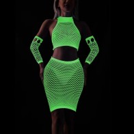 Luminous Sexy Hip Wrap Fishnet Dress Lingerie Erotic Noctilucent 鈥婤odysuits Women Sex Pajamas Club Costumes with Cuff