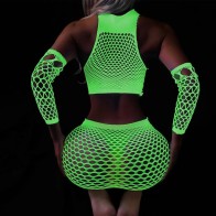 Luminous Sexy Hip Wrap Fishnet Dress Lingerie Erotic Noctilucent 鈥婤odysuits Women Sex Pajamas Club Costumes with Cuff