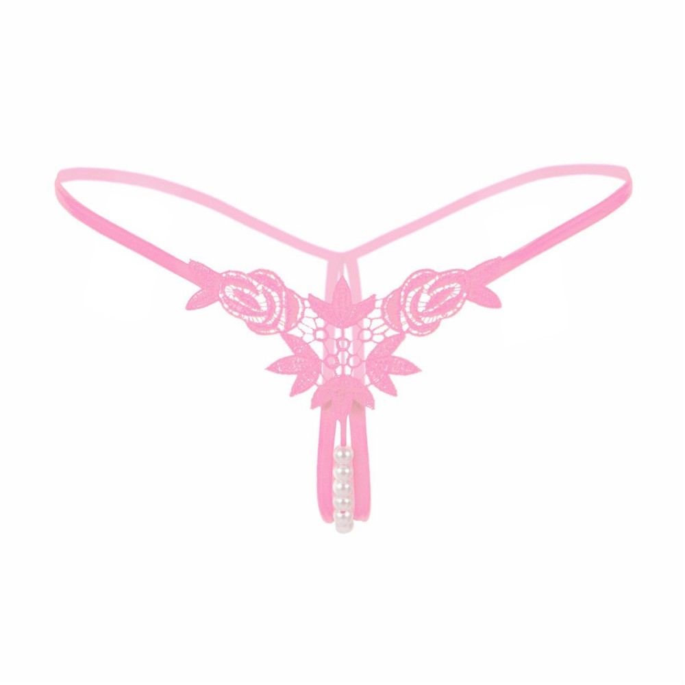 Womens Sexy Pendant Pearl G String,Embroidery Rose Y-Back G-String