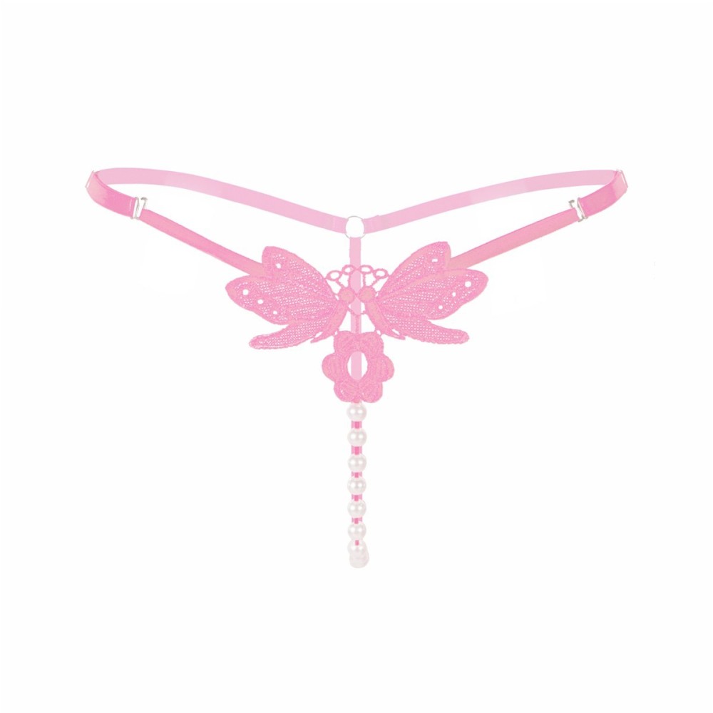 Womens Sexy Pendant Pearl G String,Embroidery Butterfly Y-Back Briefs