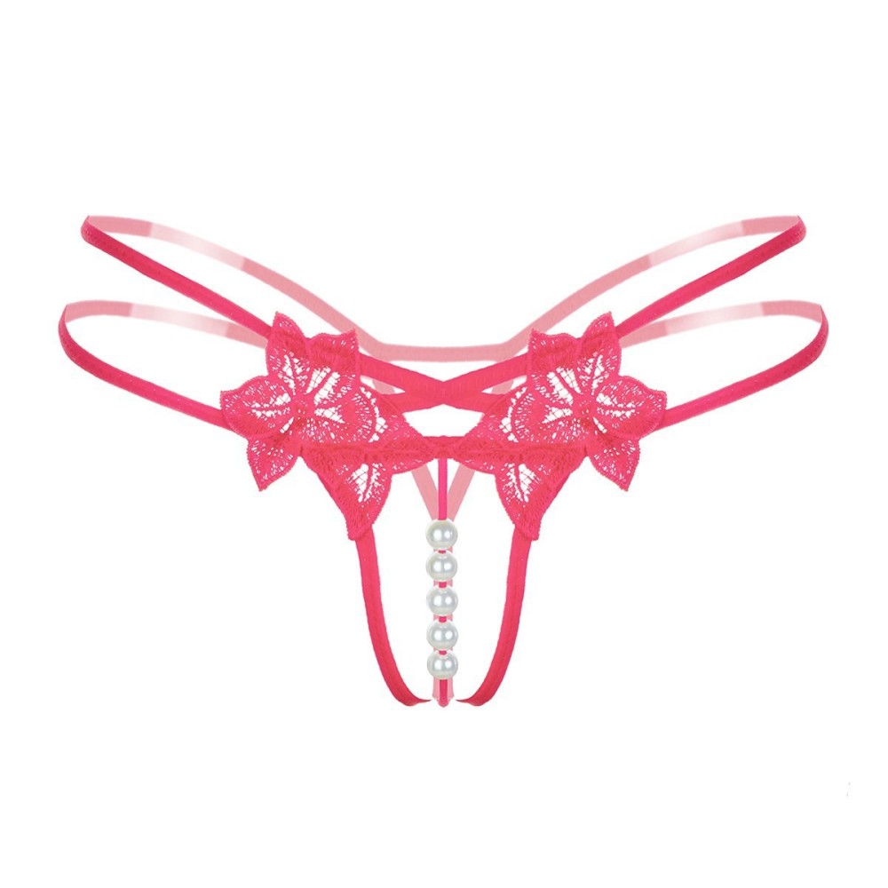 Women G-String Embroidery Pearl G-String Low-Waist Thongs Briefs