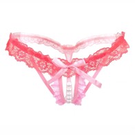 Women Sexy Panties  with Pearls Ball,Lace Thongs G-String With Bow