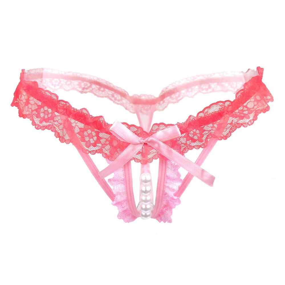 Women Sexy Panties  with Pearls Ball,Lace Thongs G-String With Bow