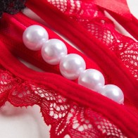 Women Sexy Panties  with Pearls Ball,Lace Thongs G-String With Bow