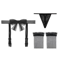 Sexy Bow Garter Belt Set With G-Thong and Stockings For Women