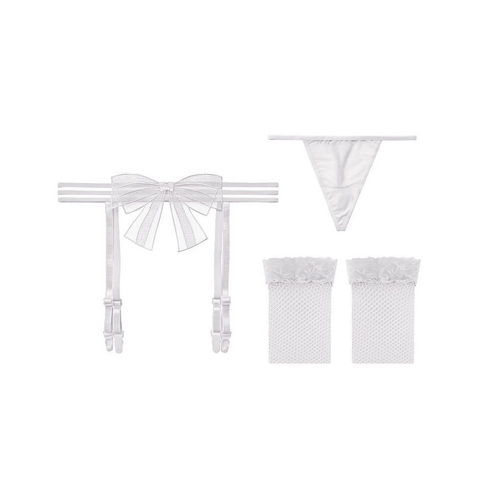 Sexy Bow Garter Belt Set With G-Thong and Stockings For Women