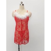 Slimming Lingerie Christmas Dress Button G-Strings Red Lace Erotic Costumes Sleepwear Female Sexy Club Pajamas with hat