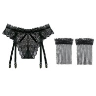 Sexy Bow Garter Belt Set With G-Thong and Stockings For Women