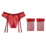 Sexy Bow Garter Belt Set With G-Thong and Stockings For Women