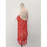 Slimming Lingerie Christmas Dress Button G-Strings Red Lace Erotic Costumes Sleepwear Female Sexy Club Pajamas with hat