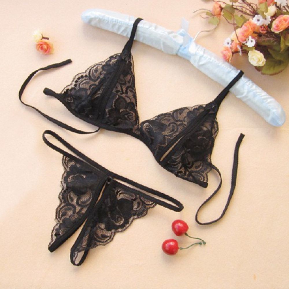 Thong Bikini Set Sexy Lingerie 3 Point Bra Open See Through Lace Porn Suit Backless Swimsuit Summer Beach Suit Erotic Set