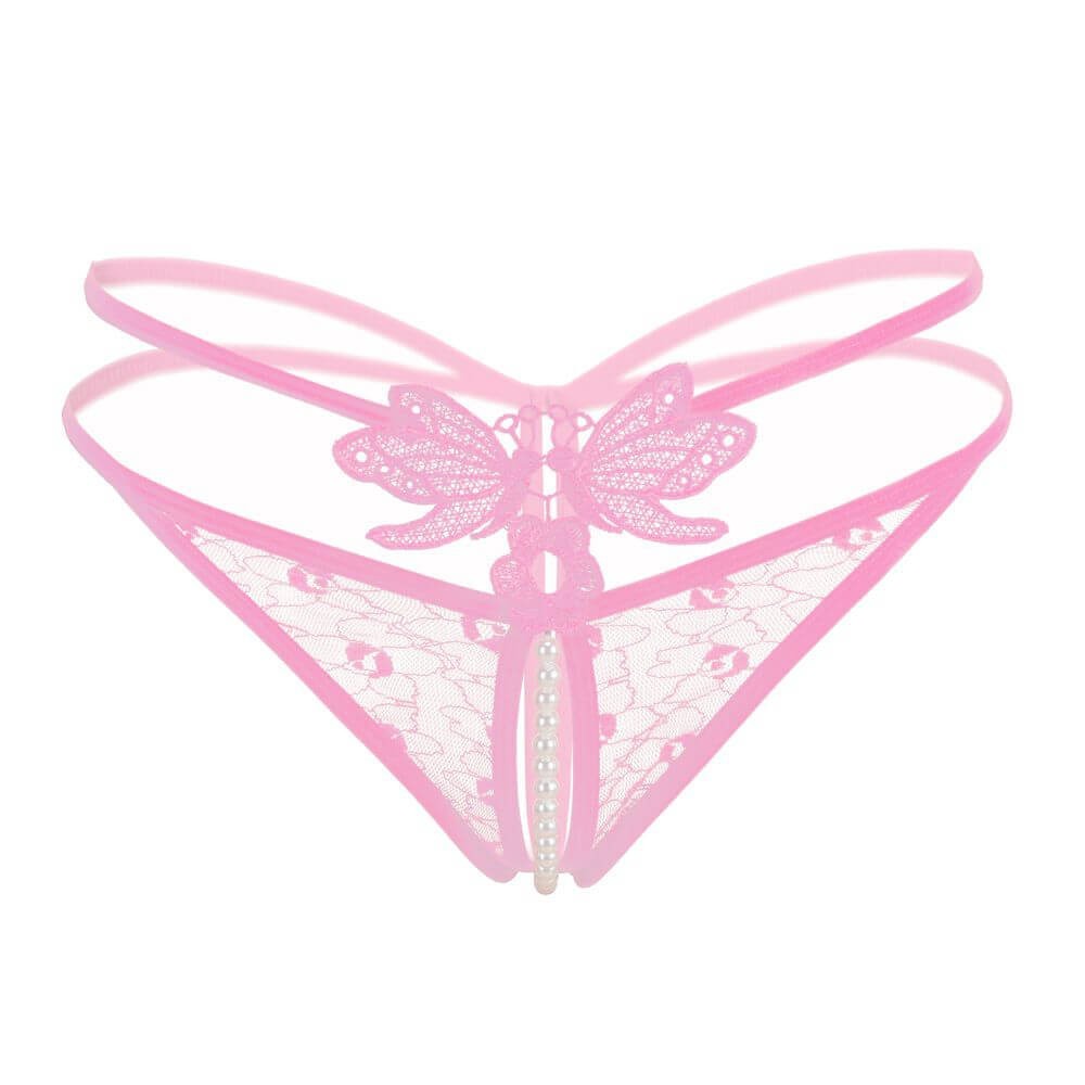 Women Sexy Pearl G-String Butterfly Embroidery Low-Waist Thongs Briefs