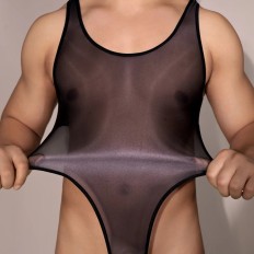 Men's Silky smoothness Sexy Lingerie See Through Swimsuit Male Sleevel