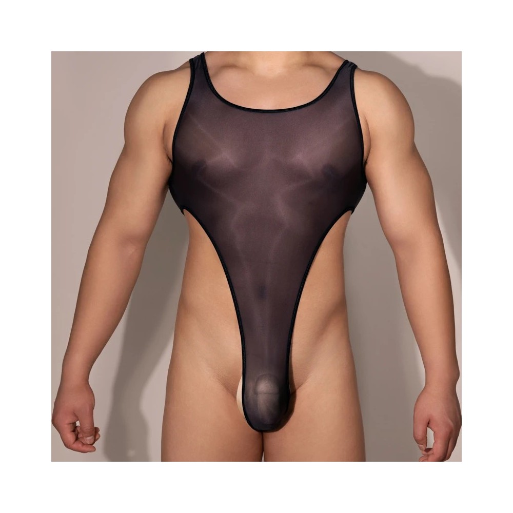 Men's Silky smoothness Sexy Lingerie See Through Swimsuit Male Sleevel