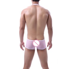 Sexy Men Jockstrap Boxer Underwear Wrestling Singlet Bodysuit Long Penis Pouch Open Butt Mesh Jumpsuits