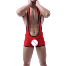 Sexy Men Jockstrap Boxer Underwear Wrestling Singlet Bodysuit Long Penis Pouch Open Butt Mesh Jumpsuits