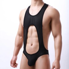 Hollow out Sexy Men Jockstrap Boxer Leotard Underwear Bodysuit Sportswear Swimsuit Bikini Exposed Butt Jumpsuit