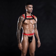 PU Leather Sexy Men's Vest Lingerie Set Erotic Latex Catsuit Porno Bodies Costumes Harness Belt Role Play Bodysuit