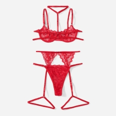 Sexy Women Lingerie Set Underwear Halter Bra Suit Solid Color Mesh See-Through