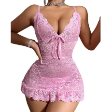 Sexy Crotchless Women Intimates Lingerie Lace Hollow Bra Set Erotic Costumes Fairy Underwear Temptation Nightgown