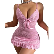 Sexy Crotchless Women Intimates Lingerie Lace Hollow Bra Set Erotic Costumes Fairy Underwear Temptation Nightgown