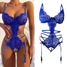 Sexy Lace Bra Set Women's Transparent Lingerie Crotchless Underwear Bodysuits Sexy Erotic Outfit