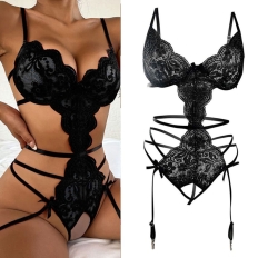 Sexy Lace Bra Set Women's Transparent Lingerie Crotchless Underwear Bodysuits Sexy Erotic Outfit