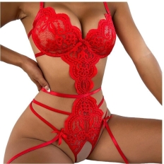 Sexy Lace Bra Set Women's Transparent Lingerie Crotchless Underwear Bodysuits Sexy Erotic Outfit