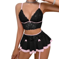 Sexy Nurse Cosplay Uniform Maid Uniform Sets V Neck Sheer Top+Mini Skirt+Thongs Porn Sex Outfits