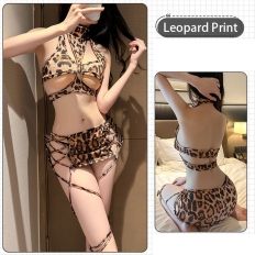 Leopard Bandage Mini Dress Sexy Breast Charm Nightclub Uniforms Clothes Elegant Hot Dress