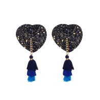 Sexy Sequin Paste Blue Tassel Heart Shape Chain Decorate Breast Bra Nipple Adhesive Erotic Lingerie Cover Sticks