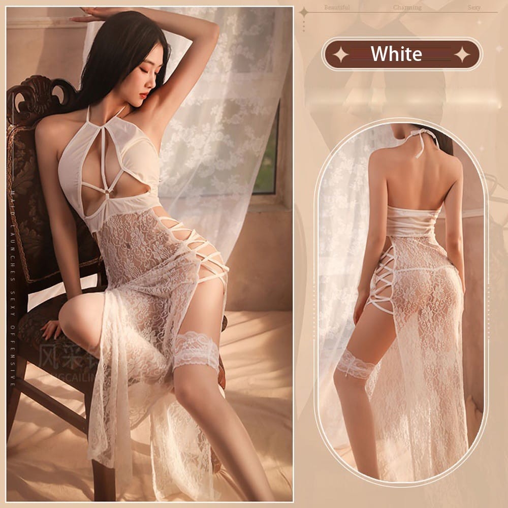 Women Sexy Perspective Cheongsam Dress Lingerie Lace Underwear Sex Doll Ladies Porn Sexy Bodysuit Sleepwear