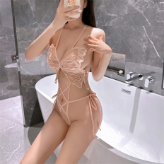 Butterfly Bra Sexy Lingerie jumpsuit With Open Crotch Tie Up Sexy Pajamas