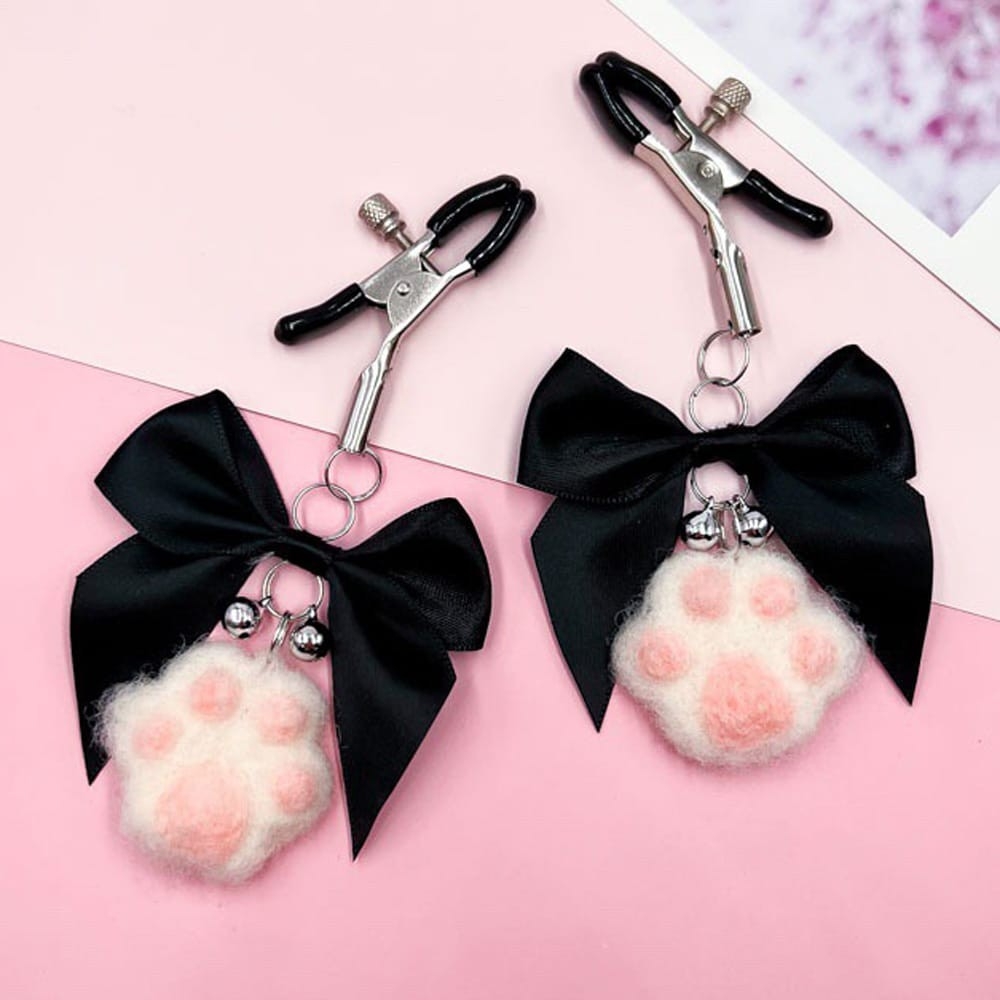 Woman Sexy Adjustable Nipple Clamp Breast Bowknot Soft Cat Foot Bell Adult Fetish Flirting Teasing Sex Toys For Couples