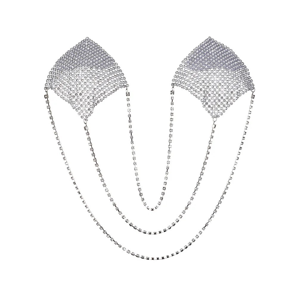 Sexy Rhinestone Nipple Pasties Stickers Women Multilayer Metal Chain Nipple Cover Reusable Nipple Cover For Party