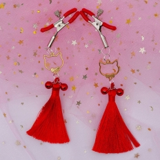 A Pair Tassel Cat's Face Breast Clips Nipple Clamps Sex Games Toys for Adult Fetish Flirting Teasing Erotic Toys Couple bdsm Toy