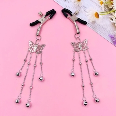 Breast Clip Silver Metal Butterfly Exotic Bell Hanging Nipple Clamp Yin Clip Tease Flirt Sex Toys for Women