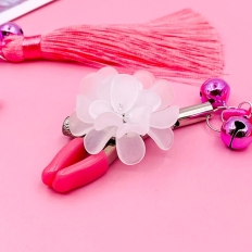 Breast Clip White Plastic Flower Tassel Exotic Bell Nipple Clamp Tease Flirt Sex Toys for Women