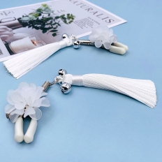 Breast Clip White Plastic Flower Tassel Exotic Bell Nipple Clamp Tease Flirt Sex Toys for Women