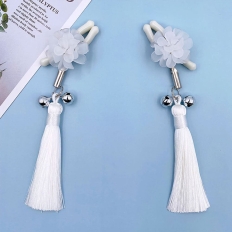 Breast Clip White Plastic Flower Tassel Exotic Bell Nipple Clamp Tease Flirt Sex Toys for Women