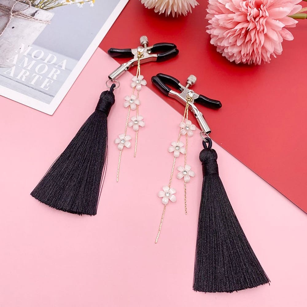 Breast Clip Long Plastic Petal Tassel Exotic Bell Nipple Clamp Tease Flirt Sex Toys for Women