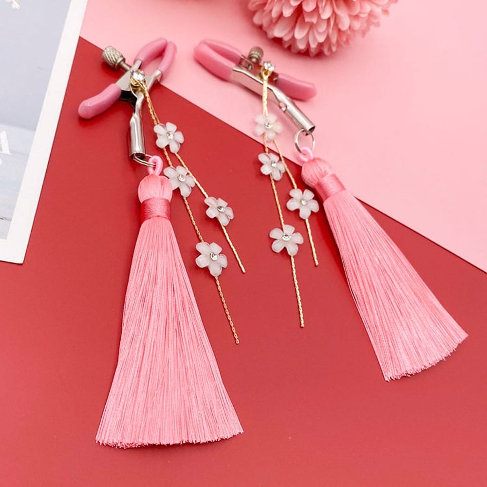 Breast Clip Long Plastic Petal Tassel Exotic Bell Nipple Clamp Tease Flirt Sex Toys for Women