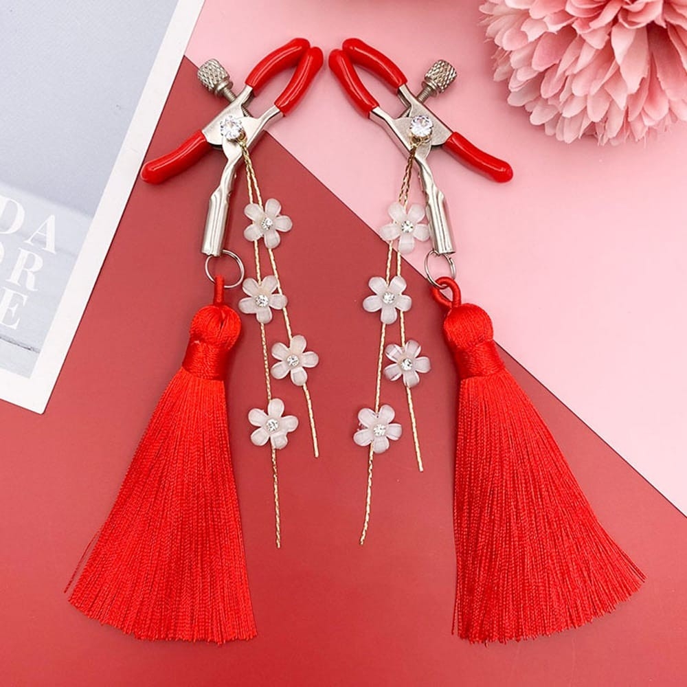 Breast Clip Long Plastic Petal Tassel Exotic Bell Nipple Clamp Tease Flirt Sex Toys for Women