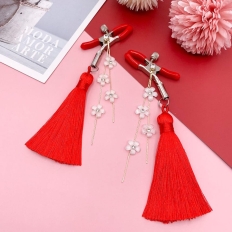 Breast Clip Long Plastic Petal Tassel Exotic Bell Nipple Clamp Tease Flirt Sex Toys for Women