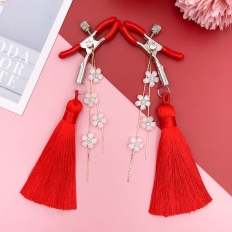 Breast Clip Long Plastic Petal Tassel Exotic Bell Nipple Clamp Tease Flirt Sex Toys for Women