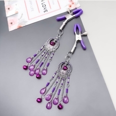 Woman Sexy Breast Nipple Clamps Adjustable Crystal Beads Drop Ethnic Long Minority Group Bell Adult Couple Stimulate Clips