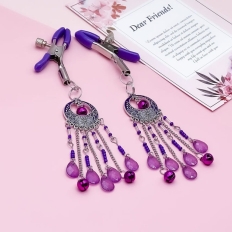 Woman Sexy Breast Nipple Clamps Adjustable Crystal Beads Drop Ethnic Long Minority Group Bell Adult Couple Stimulate Clips