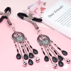 Woman Sexy Breast Nipple Clamps Adjustable Crystal Beads Drop Ethnic Long Minority Group Bell Adult Couple Stimulate Clips